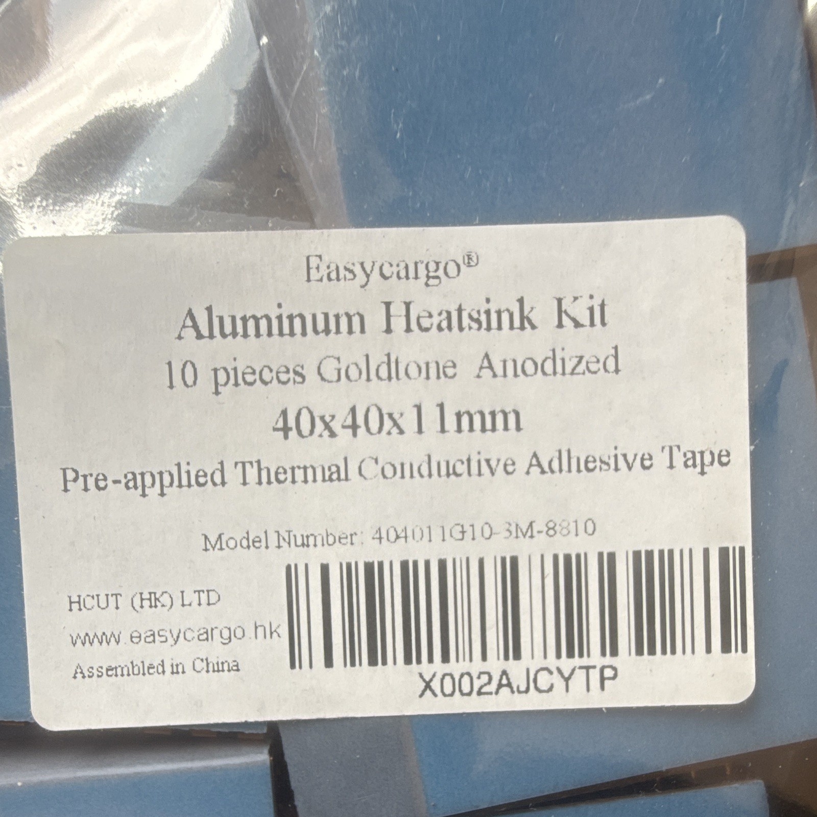 Easycargo Aluminum Heatsink 40x40x11mm Blue w/ Pre-Applied Thermal Tape 10pc