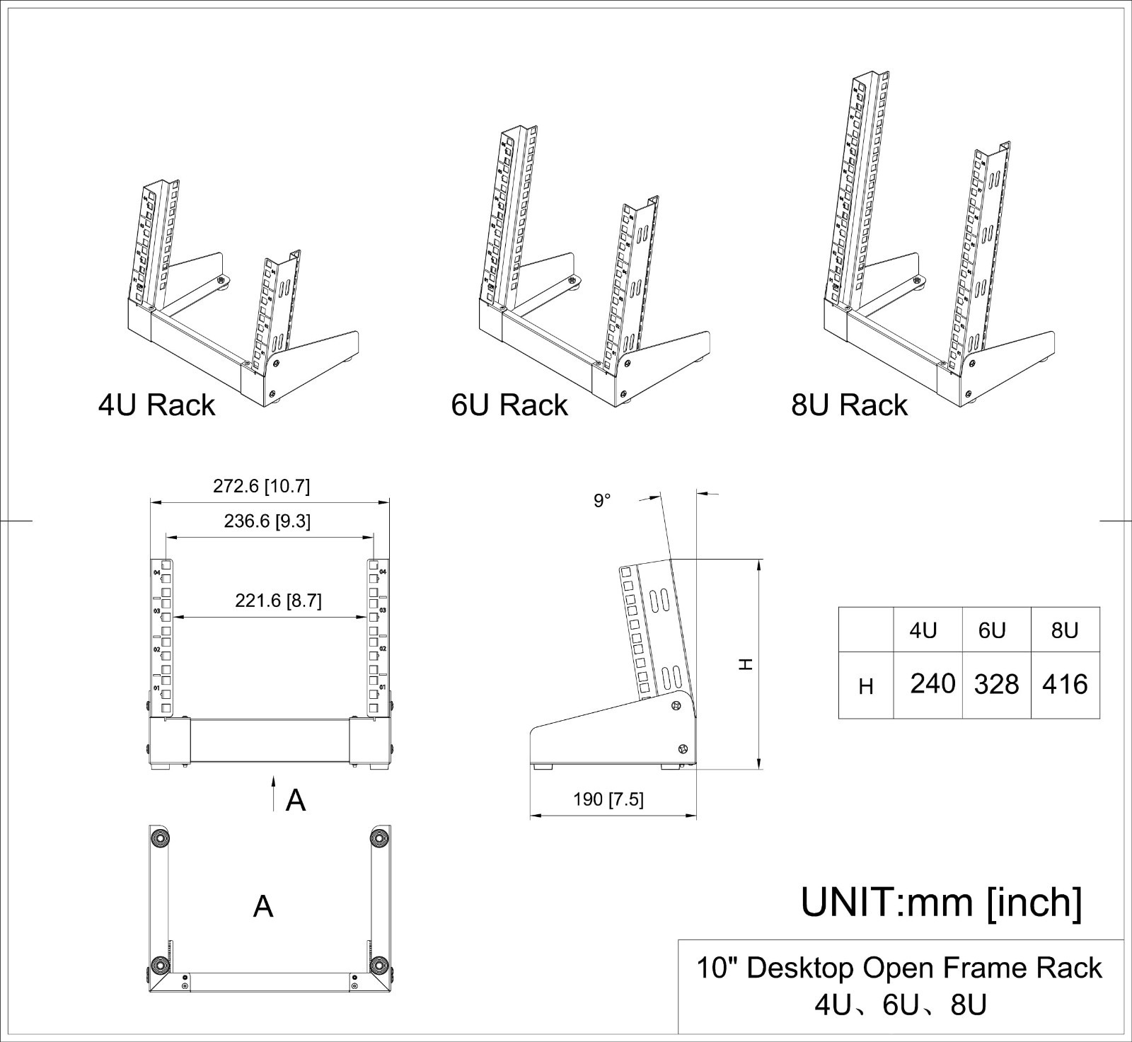 6U Mini Desktop Network Rack – Open Frame Cabinet for 10″ Servers, Audio & Video