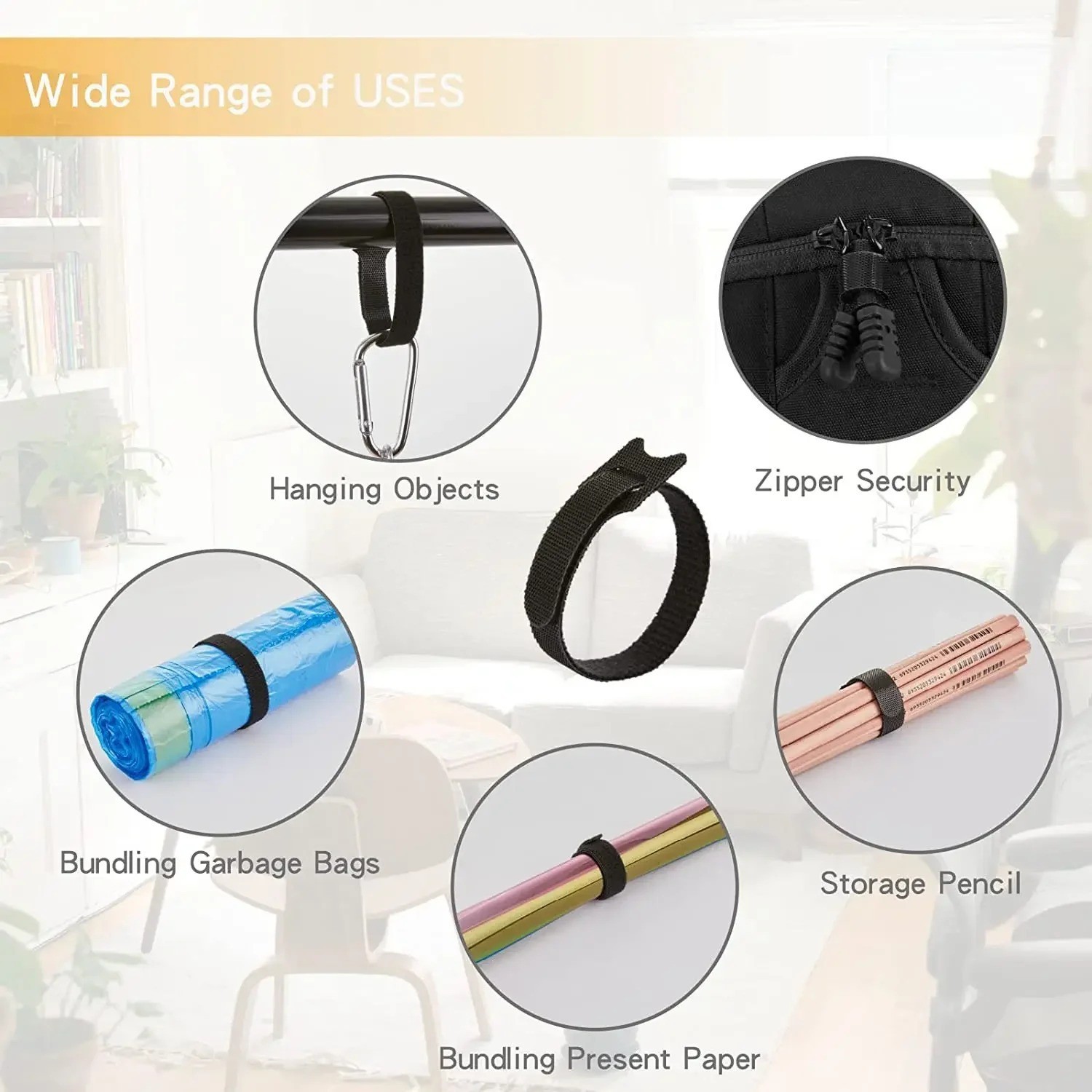 50 Pcs Cable Straps Black Wire Cord Hook Loop Ties Reusable Fastening Organizer