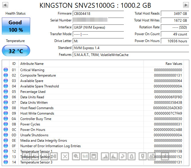 ⭐ 100% Health Kingston NV2 1TB NVMe PCIe 4.0 up to 3,500 MB/s M.2 SNV2S/1000G