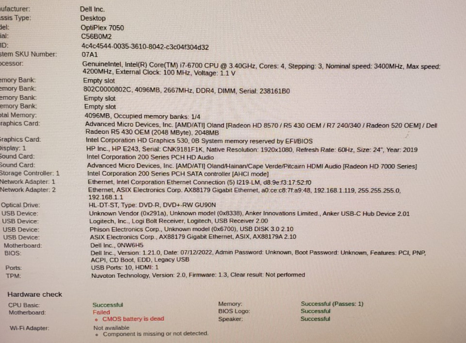 Dell OptiPlex 7050 SFF Desktop PC Core i7-6700 3.40GHz 4GB RAM No HDD/SDD