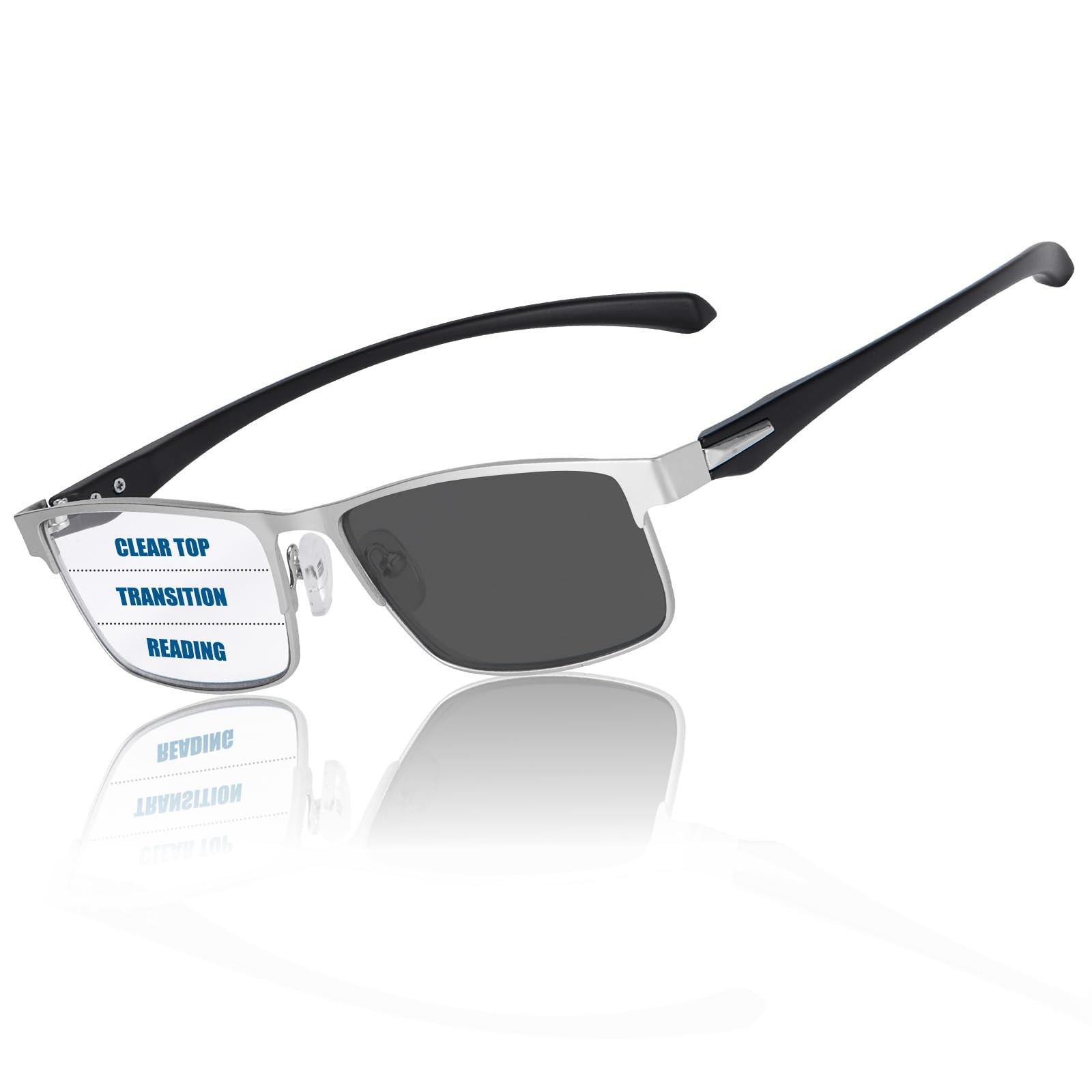 GHDBFMB Photochromic Progressive Reading Glasses Clear Top TR90 Transition Re…