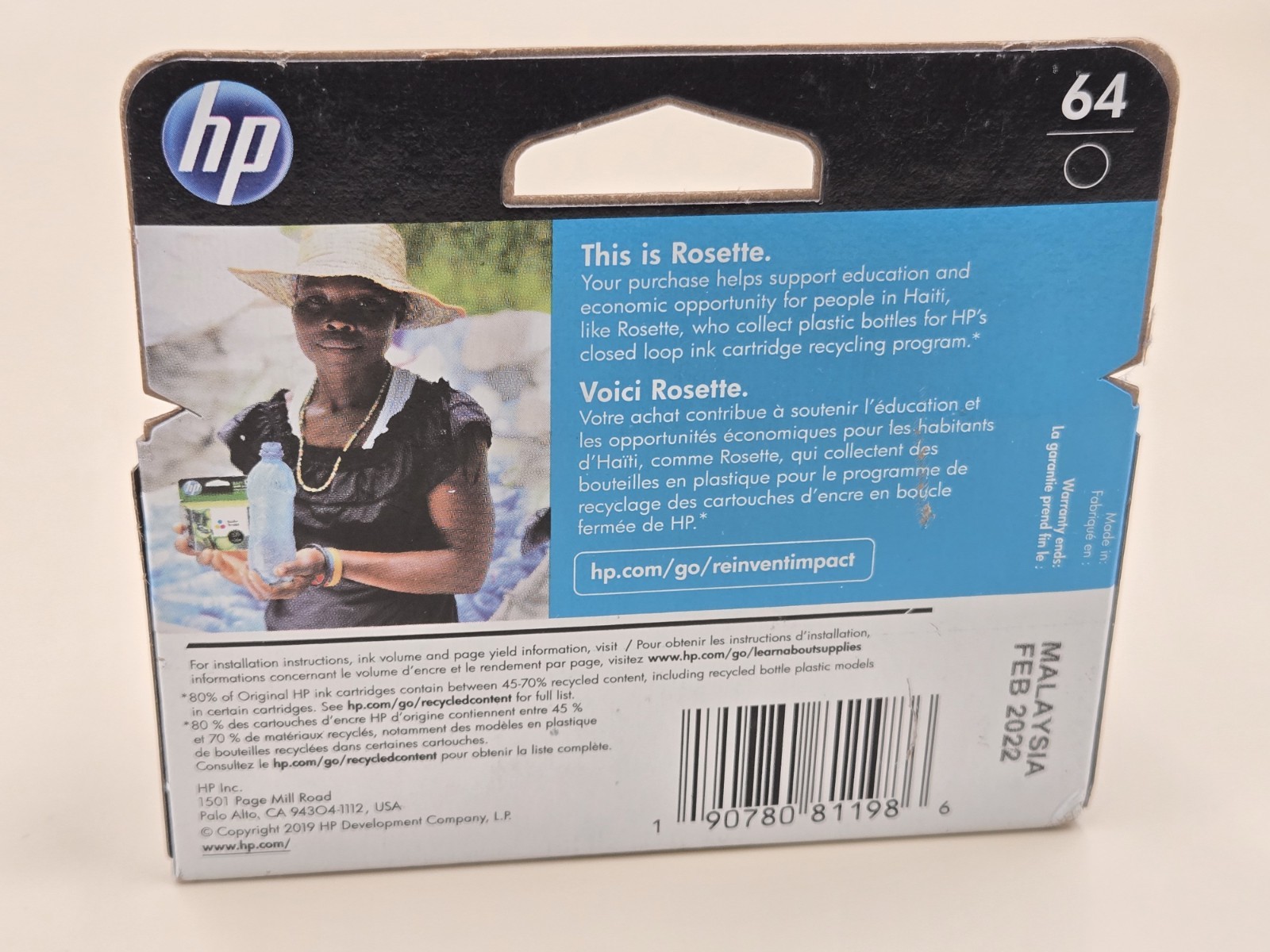 HP 64 Black Ink Cartridge NEW Exp. Feb. 2022 N9J90AN