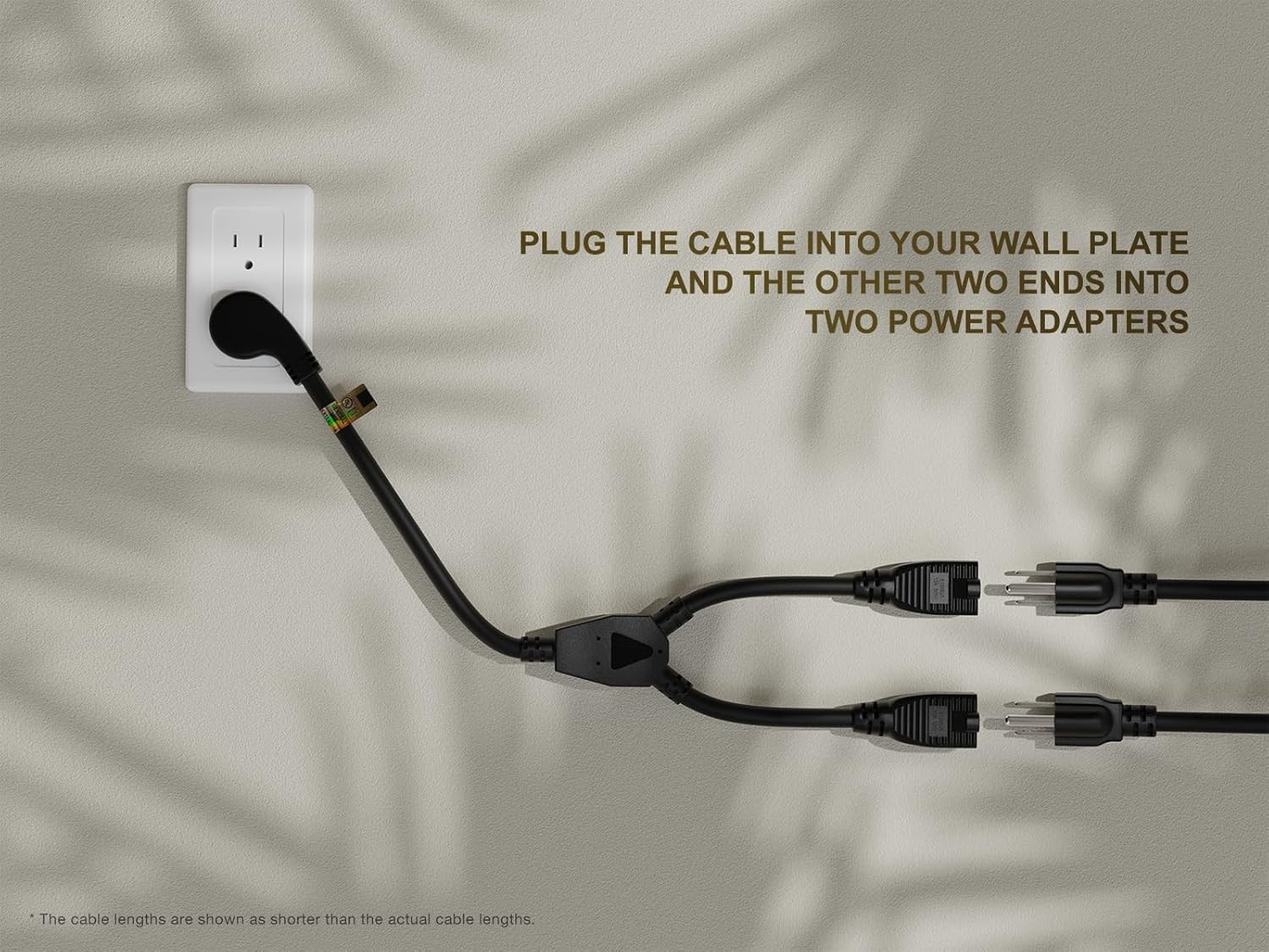 14 inches Ultra Low Profile Power Extension Cord Splitter Cable 16 AWG, Black
