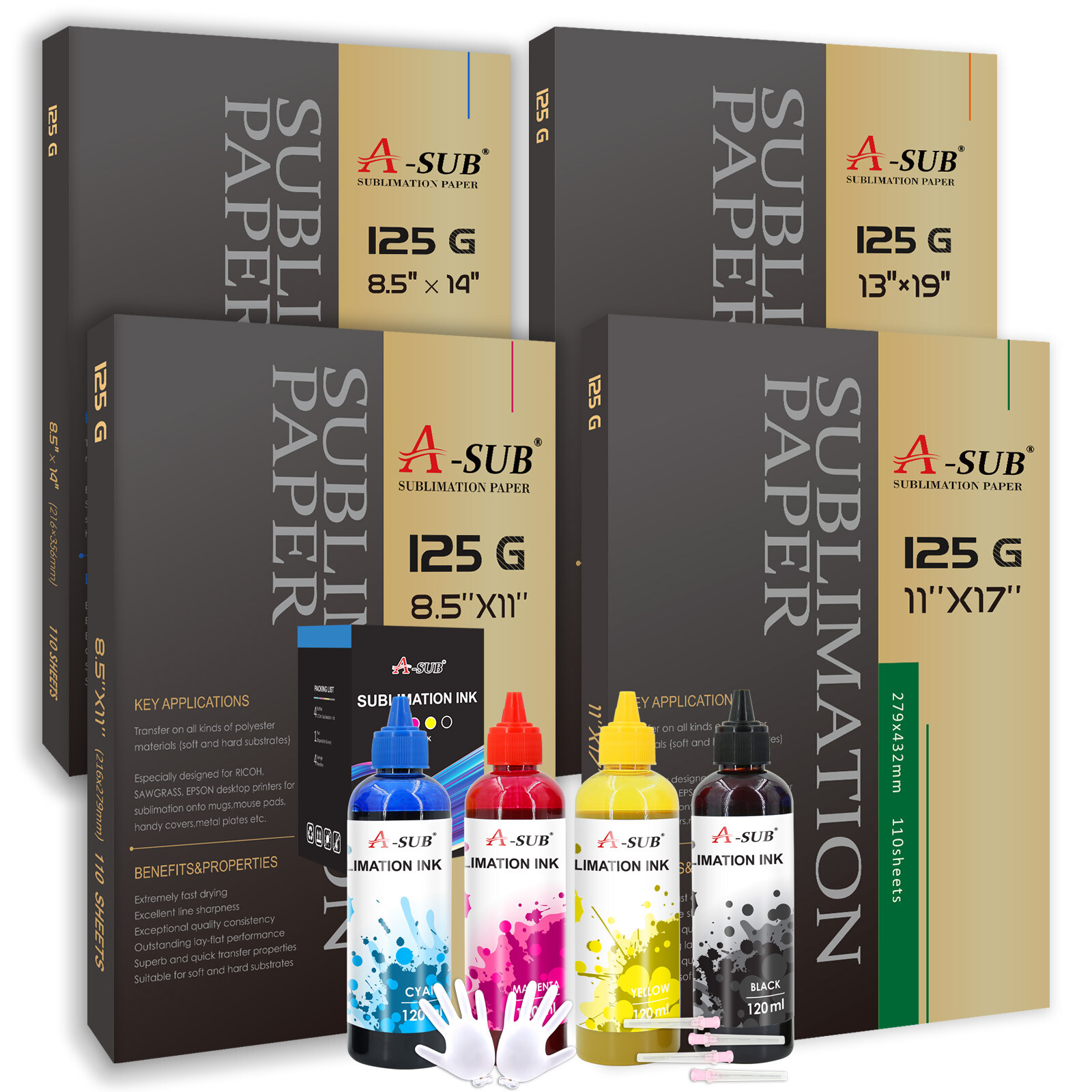 Lot Bulk 125g A-SUB Sublimation Paper 8.5×11 8.5×14 11×17 13×19 110-1100 Sheets