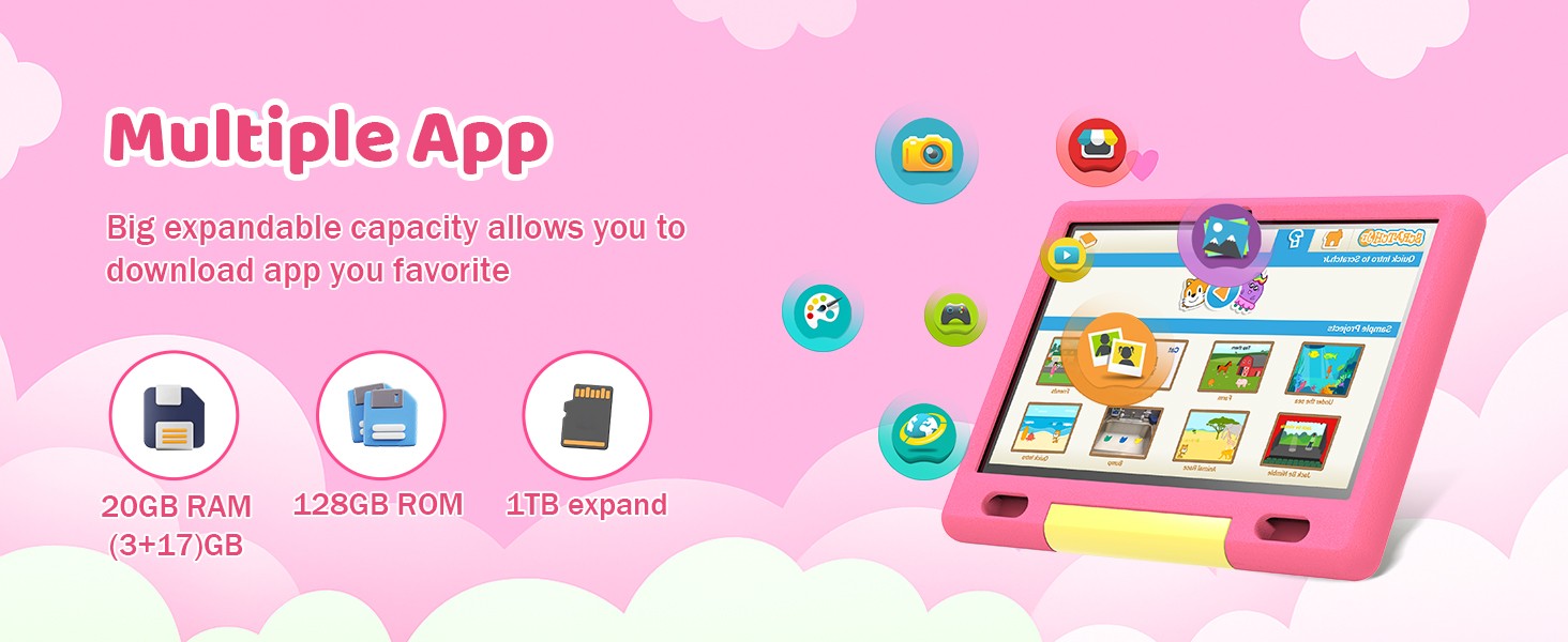 10.1″ Kids Tablet Android 15 Tablet for Kids 20GB+128GB ROM with Octa-Core WIFI