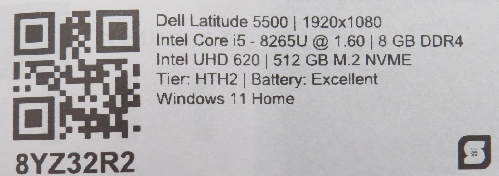 Dell Latitude 5500 i5-8265U @ 1.6GHz 8GB DDR4 512GB m2 15.6″ Win 11