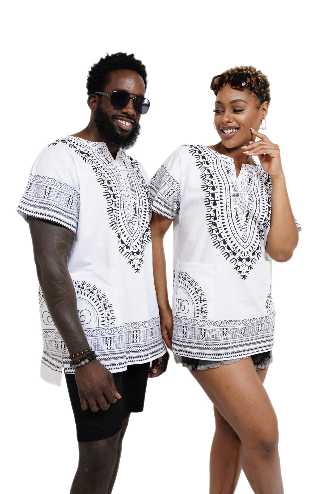 Dupsie’s White African Print Unisex Dashiki Shirt Suitable for Festivals, Concer