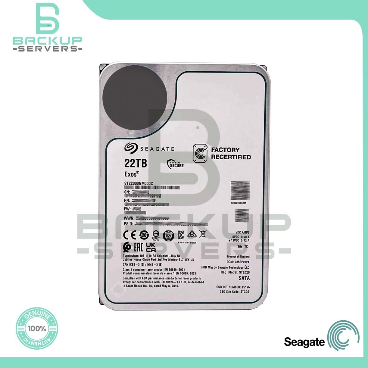 ST22000NM000C Seagate Exos 22TB 6Gbps 7.2K 512MB 3.5″ 512e CMR SATA Hard Drive