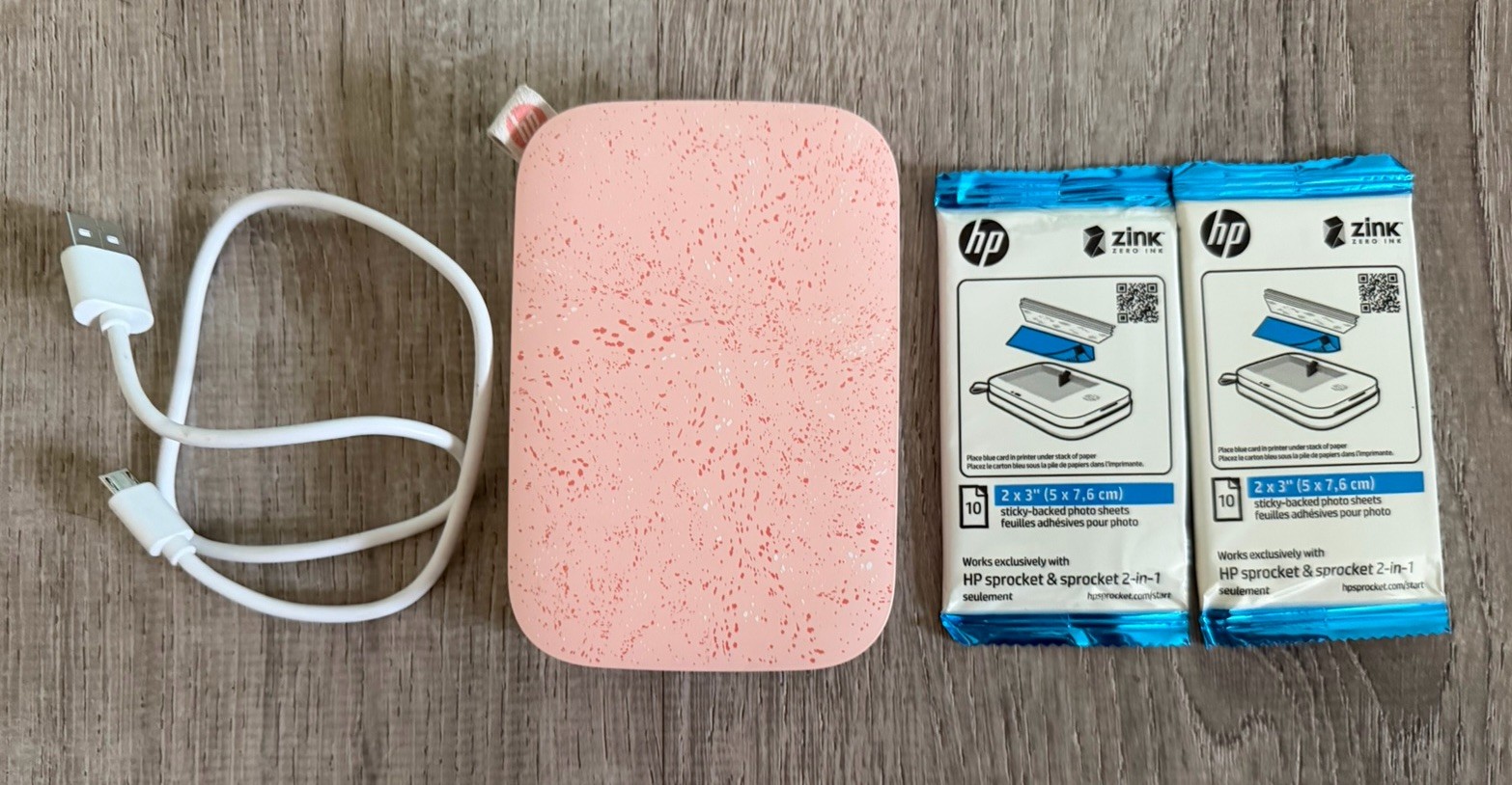 HP Sprocket 2×3 Instant Smartphone Photo Printer Pink EUC 4722 + Photo Sheets