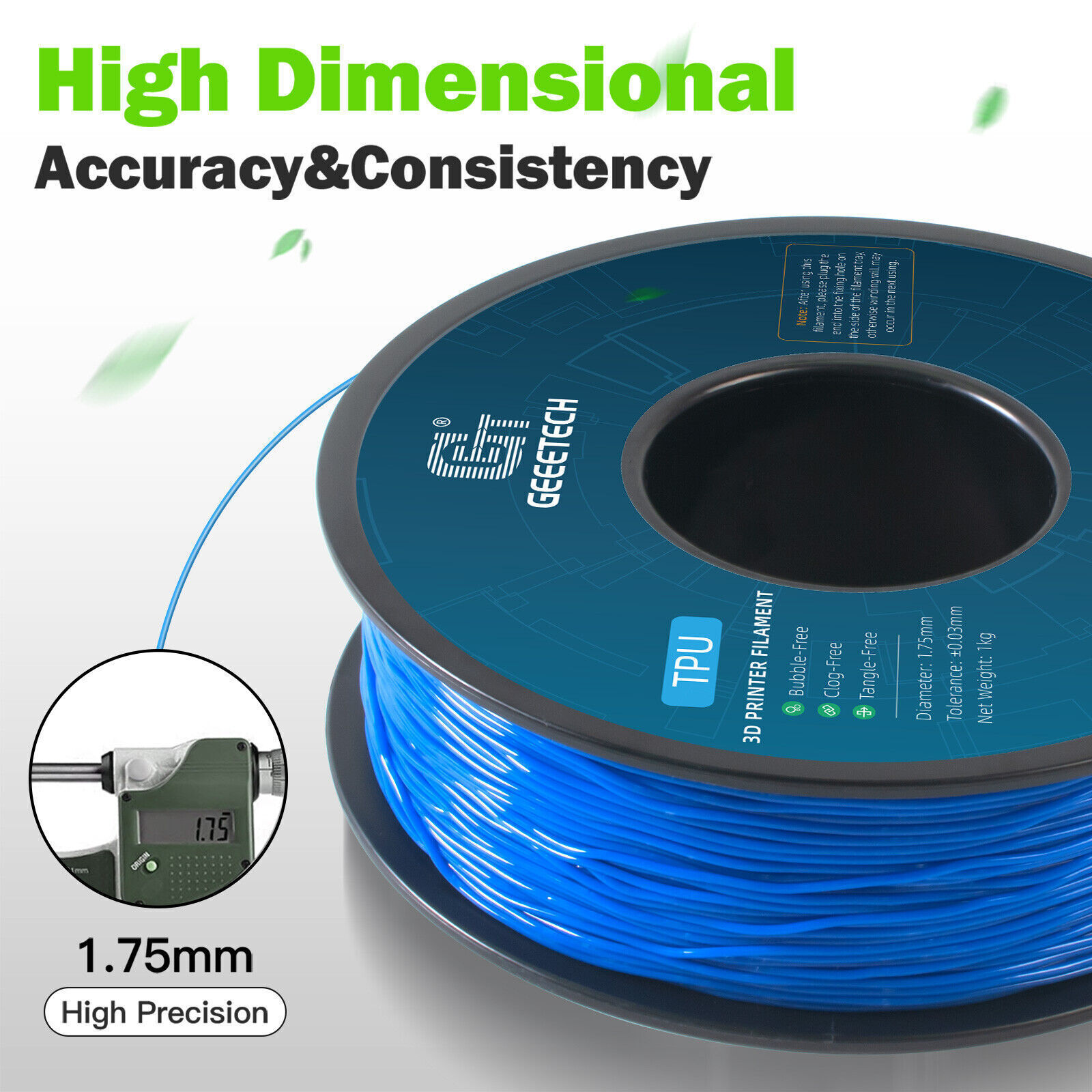 1kg/Roll GEEETECH TPU Filament Solid Color 1.75mm Flexible 3D Printer Filament