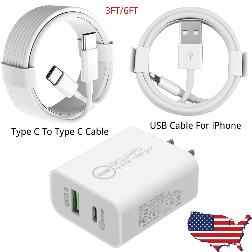 Universal Fast Charger 20W PD USB Type C Cable For Apple iPad iPhone Samsung Lot