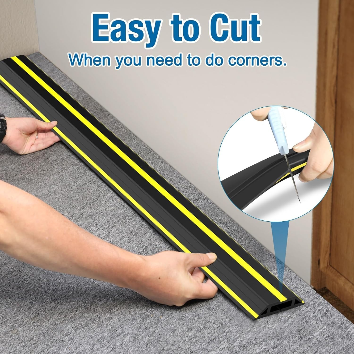 Yellow & Black 10 ft Floor Cable Cover – Trip Hazard Protection for Workspaces