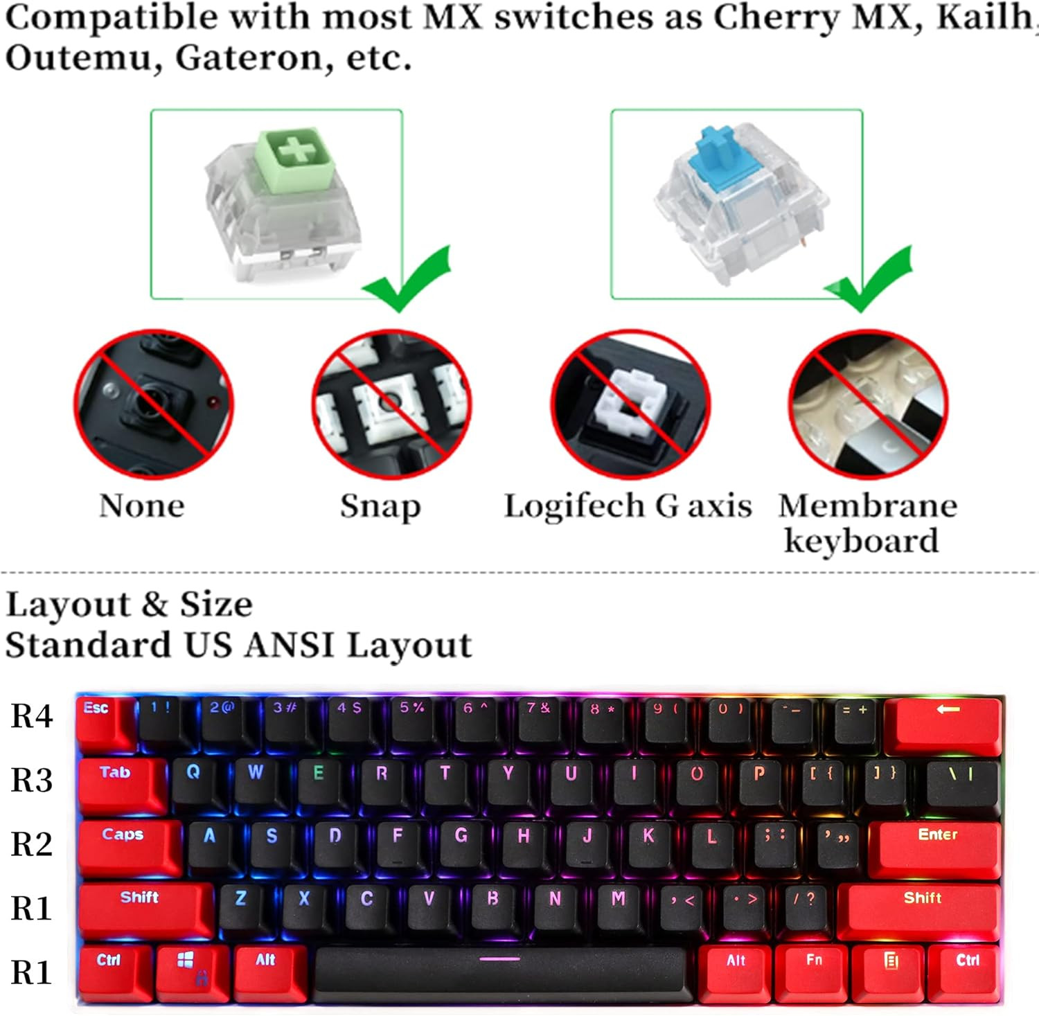 PBT Keycaps Red and Black Keycaps 60 Percent, OEM Profile Custom keycaps Set, Su