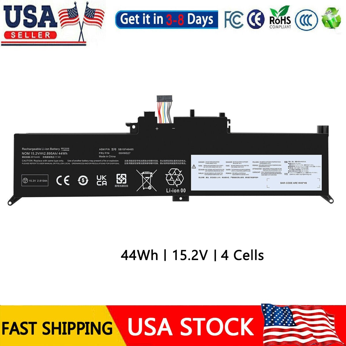 00HW027 01AV433 Battery for Lenovo ThinkPad X380 Yoga 260 370 X380 15.2V 44Wh