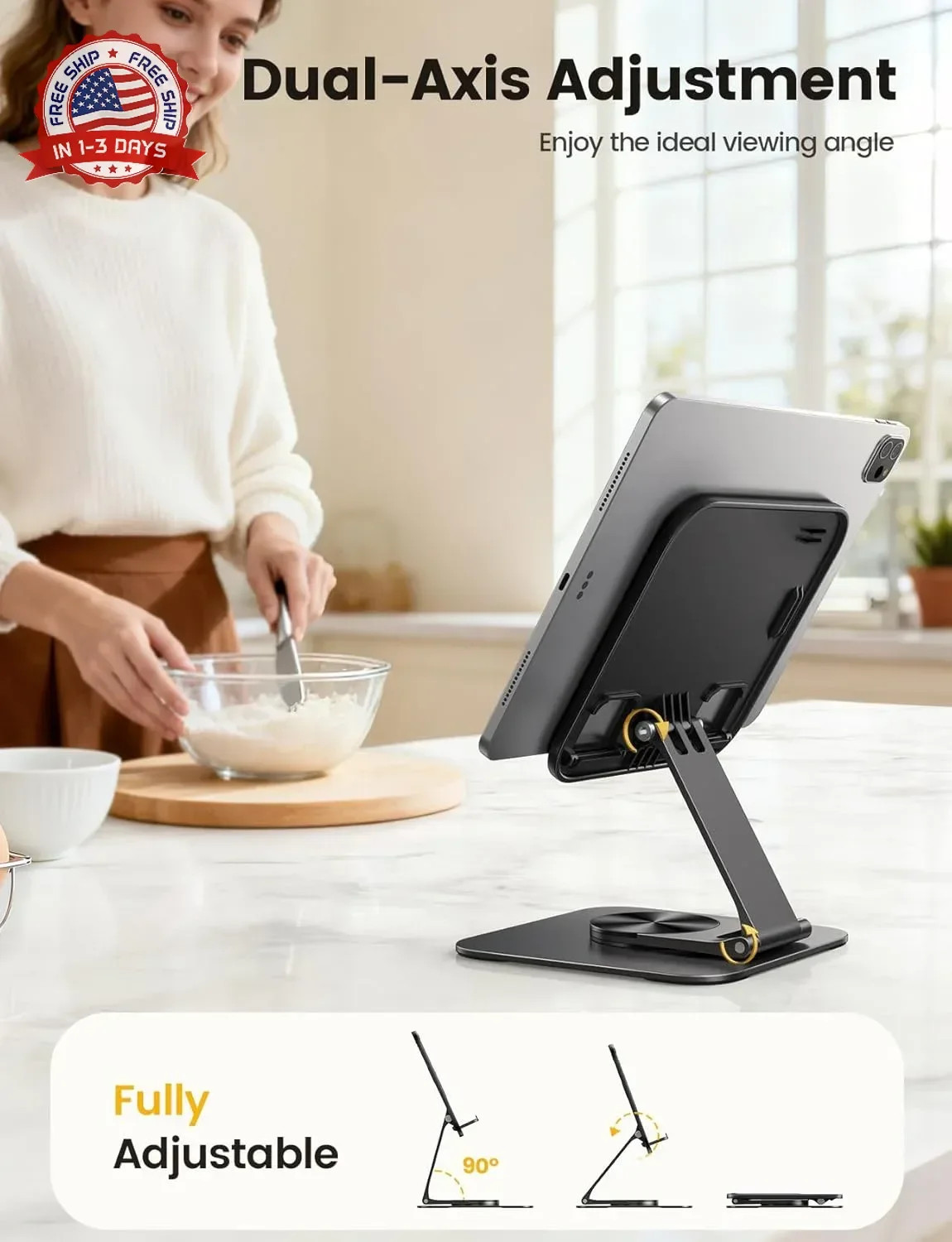 Lamicall Adjustable iPad Stand for Desk – [Ultra-Slim Foldable][360°Rotation] Ta