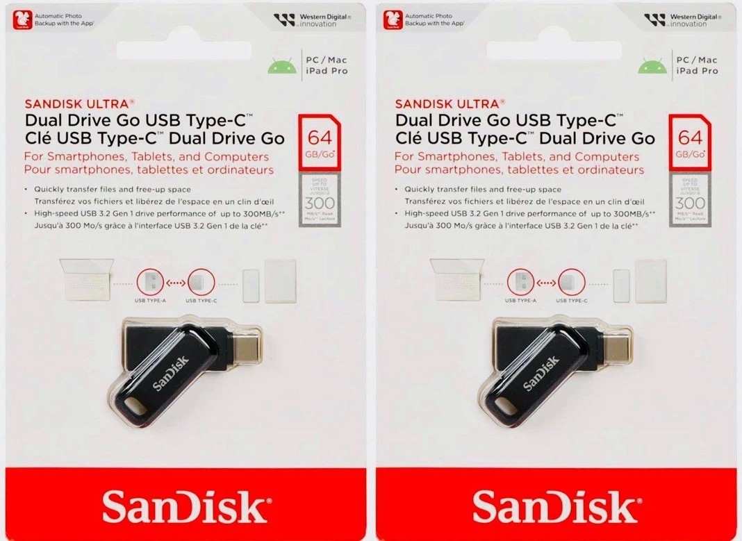 2X= SanDisk 64GB Ultra Dual Drive Go USB Type-C Flash Drive (SDDDC3-064G-G46)