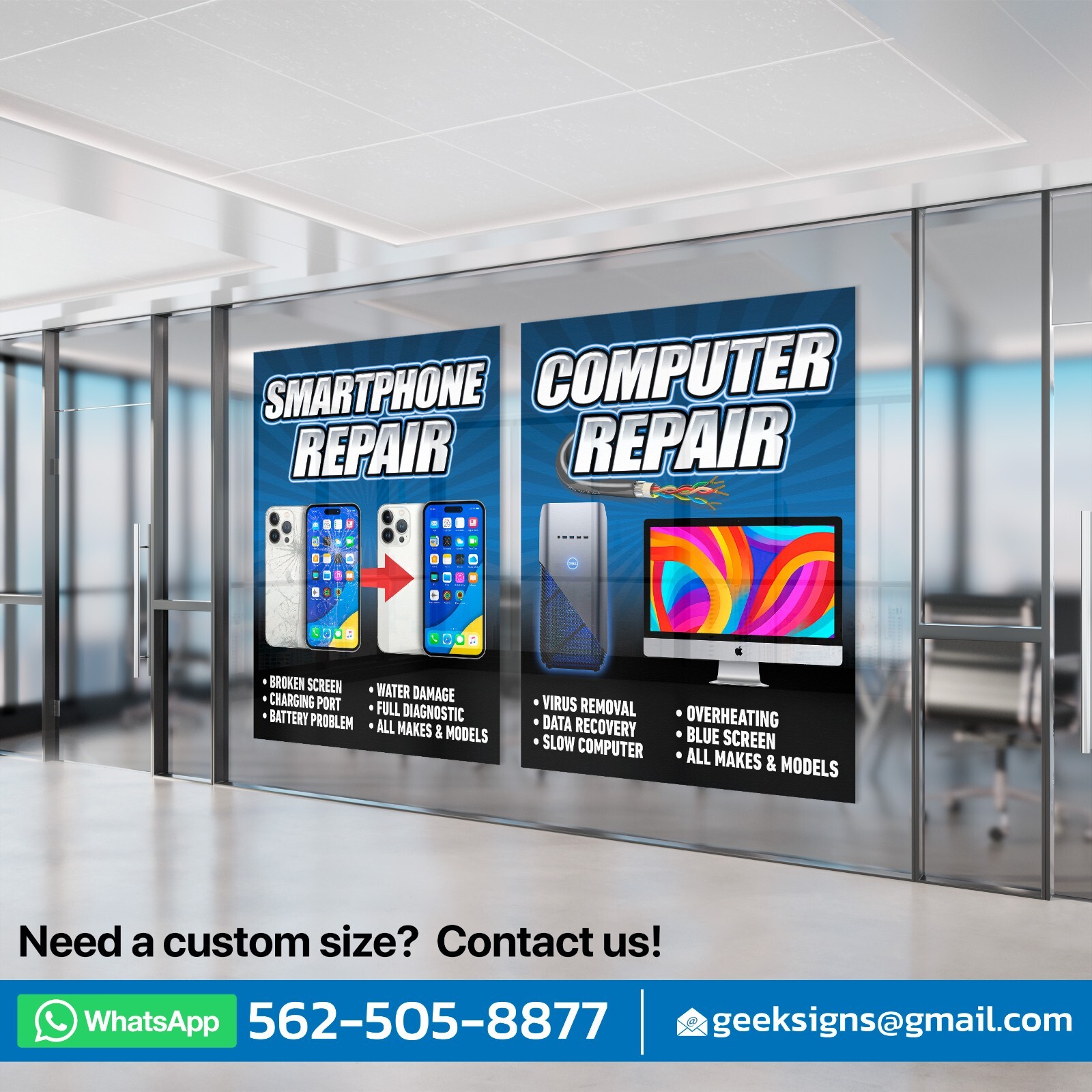 Computer Smartphone Tablet Repair window graphics sign banner iphone pc android