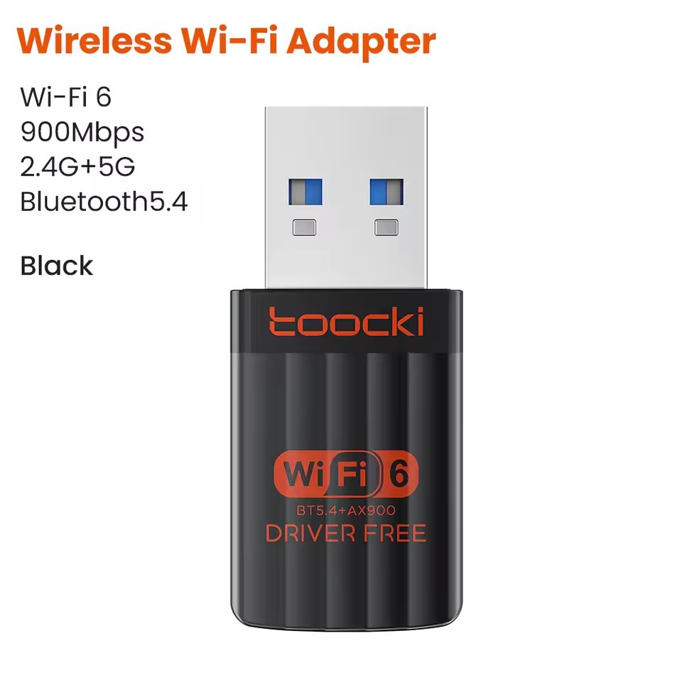 900Mbps USB WiFi 6 Adapter 2.4G/5G Dual Band Bluetooth 5.4 WiFi Card Drive Free