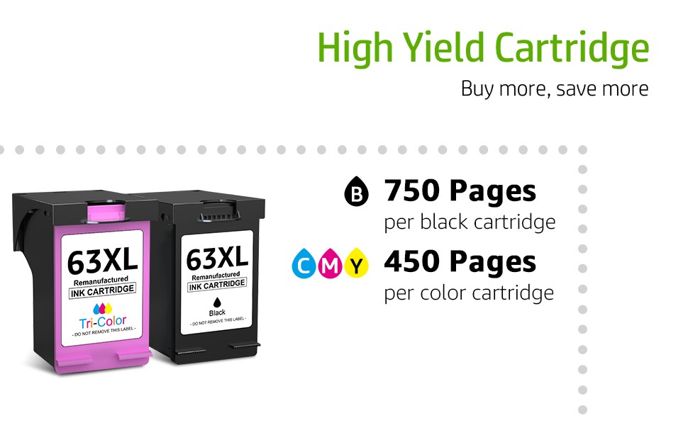 63XL Ink Cartridges for HP 63XL Black OfficeJet 3830 4650 5255 Envy 4520 4512
