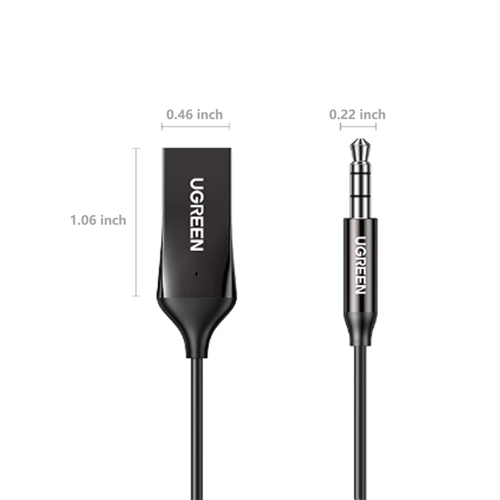 UGREEN Aux to Bluetooth 6.0 Adapter 2.76 IN * 6.3 * 0.67 IN, Dark Grey