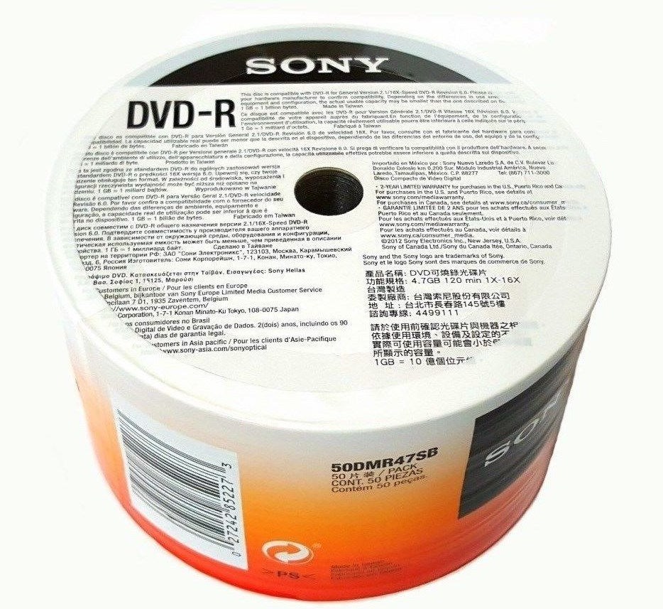 25 SONY Blank 16X DVD-R DVDR Silver Logo Branded 4.7GB 120min Disc in Sleeve