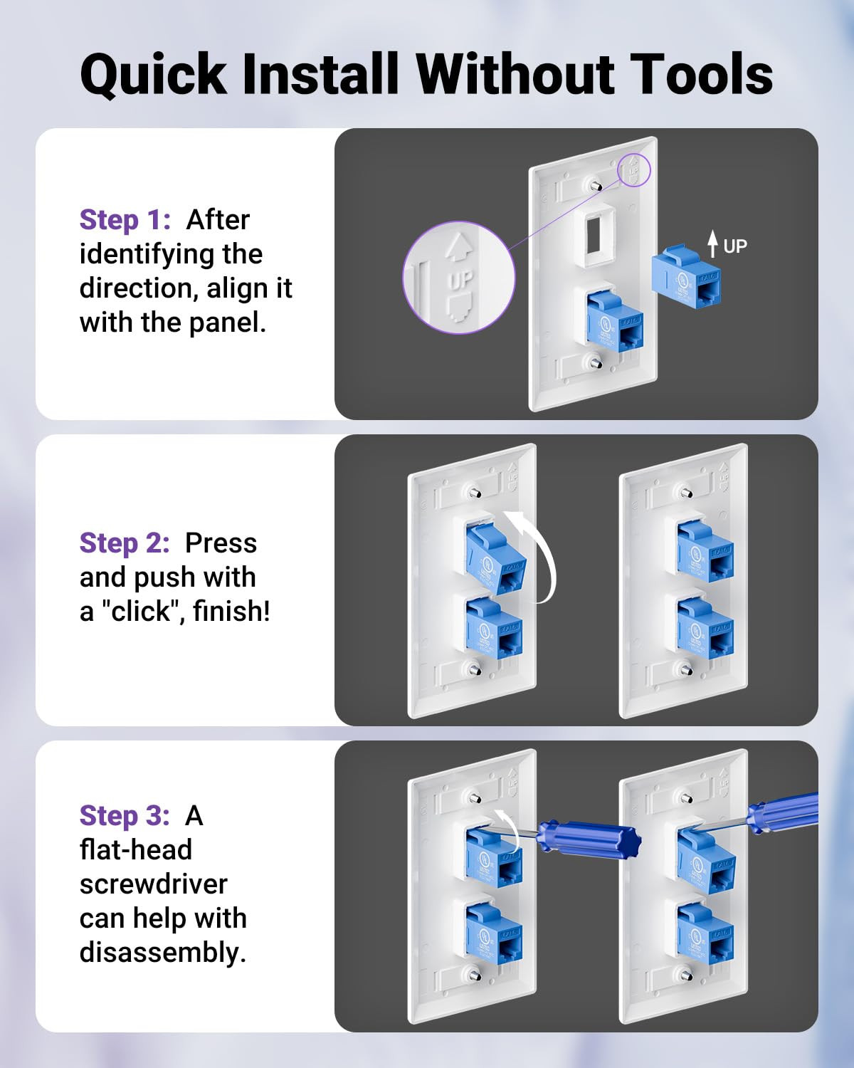 Ul-Listed CAT6 Keystone Coupler 25-Pack, Ethernet Coupler Female to Female, RJ45