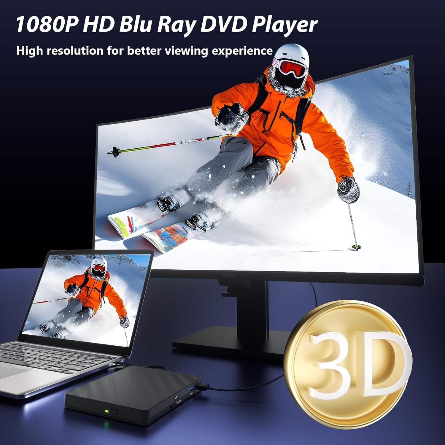 5-IN-1 External BluRay Drive BD Player Portable CD/DVD Burner Drive