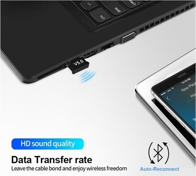 USB Bluetooth 5.0 Wireless Stereo Audio Music Adapter Dongle Receiver For TV PC
