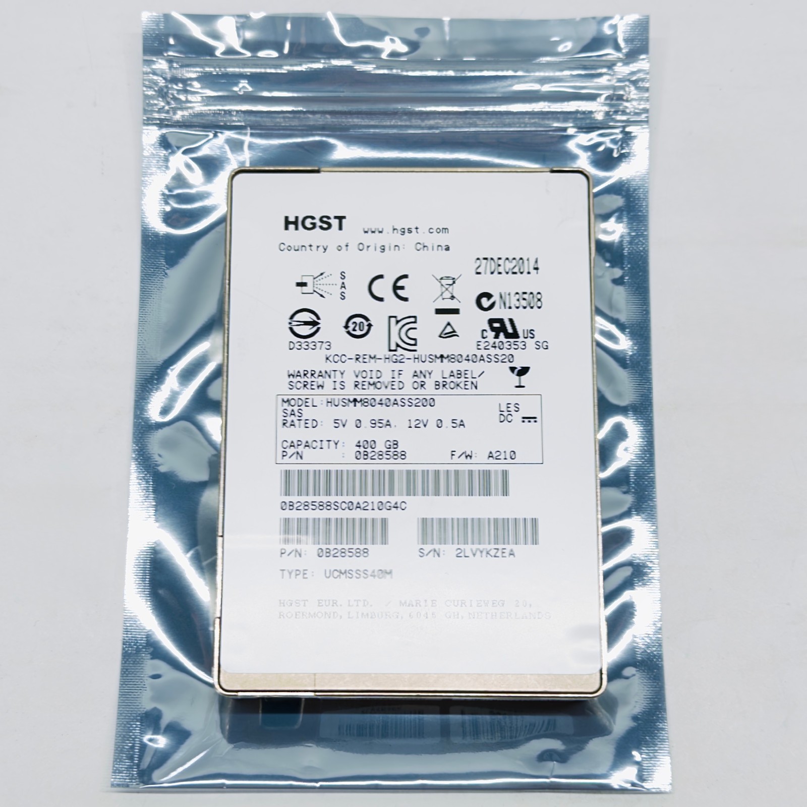 HGST Ultrastar 400GB SAS 12Gb/s 2.5” SSD HUSMM8040ASS200 0B28588