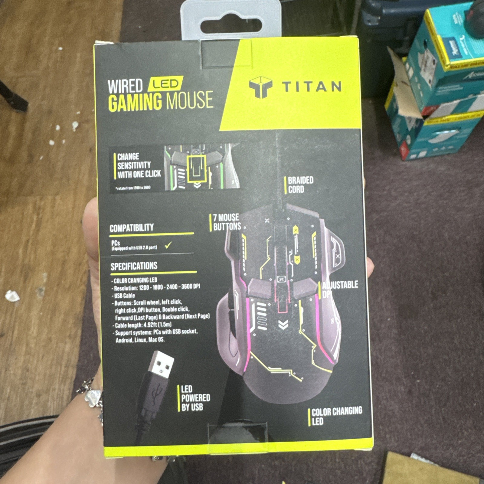 TITAN Wired LED Gaming Mouse w/4 Adjustable DPI Modes #GA-0536