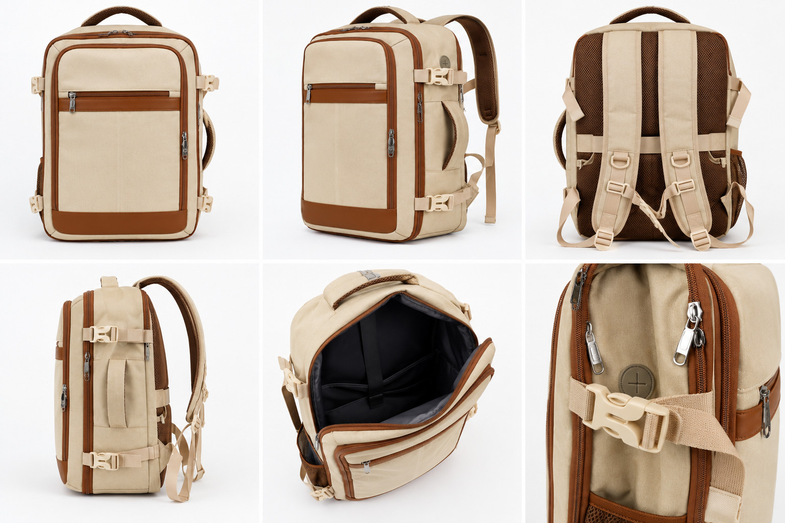 EZUOLA Travel Backpack Carry On Airline Approved USB Laptop Bag Beige Brown Like