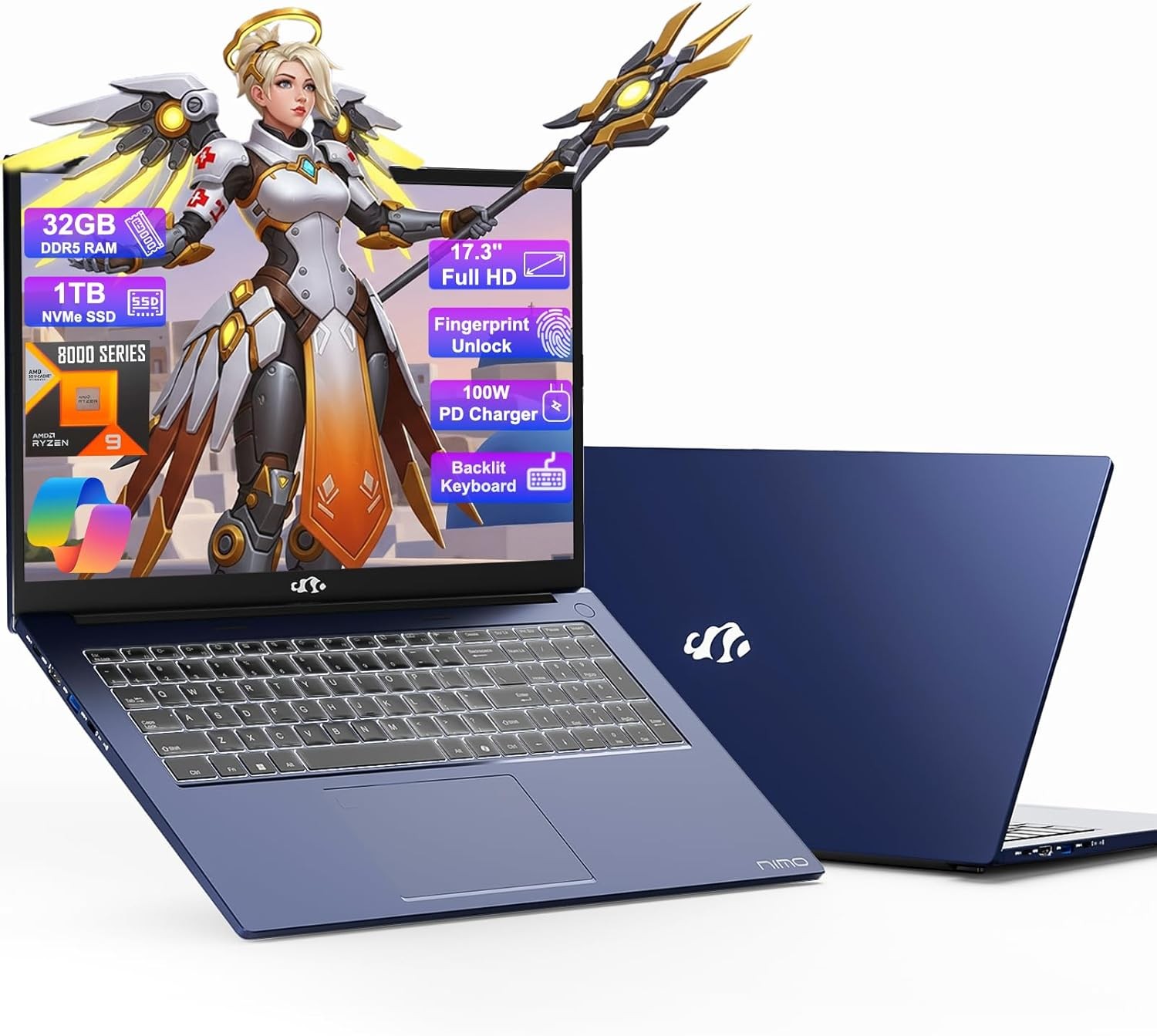 NIMO 17.3 Gaming Laptop Ryzen 9 8945HS Radeon 780M 5.2GHz 32GB RAM 1TB SSD Win11
