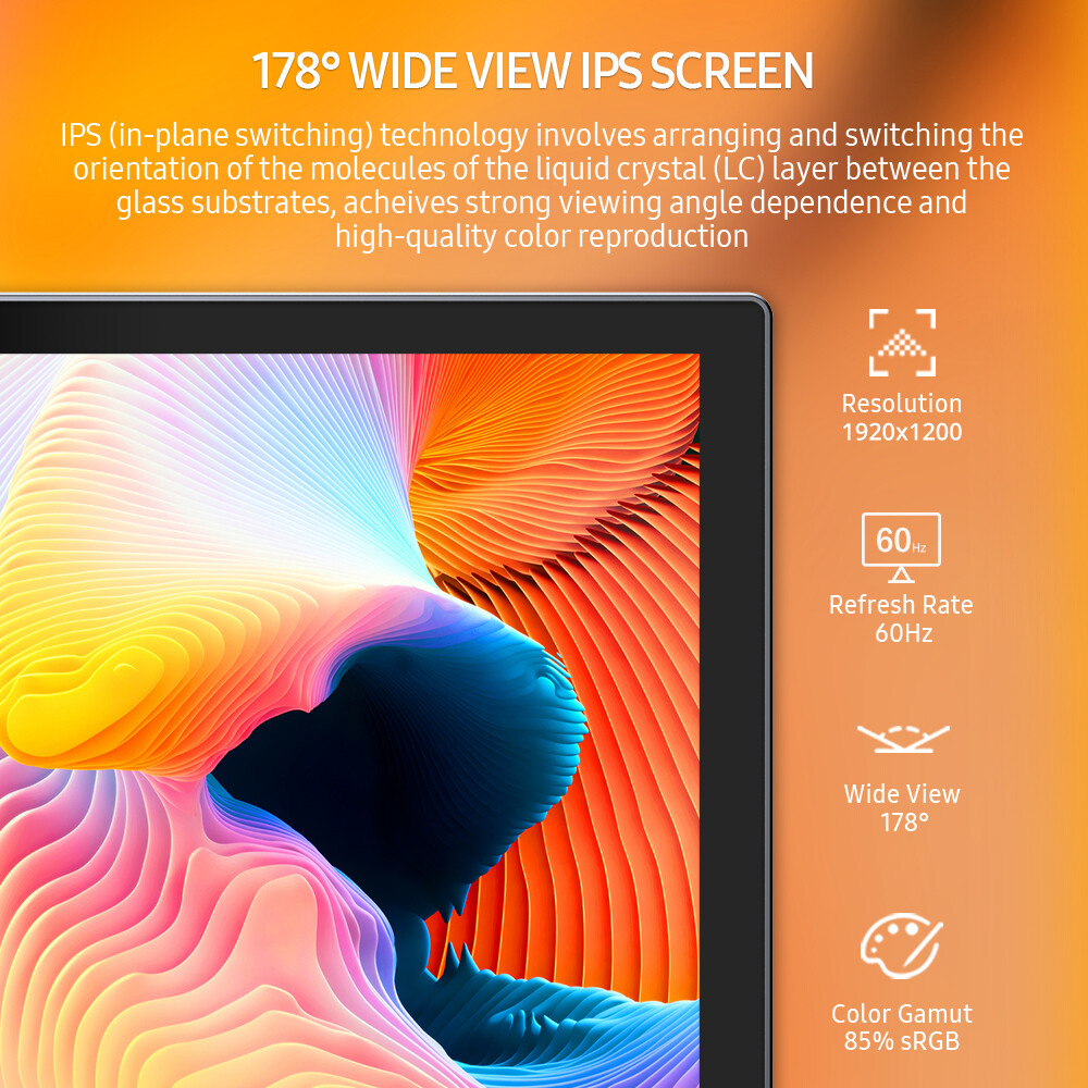 10.1″ Portable Monitor 1200P HDR Touch Screen HDMI USB C 1920*1200 w/VESA Case
