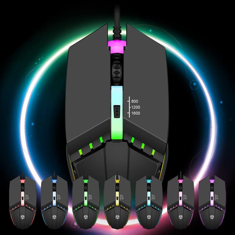 Wired Gaming Mouse, Optical USB Mice for Laptop/Desktop, 800 to 1600 and RGB …