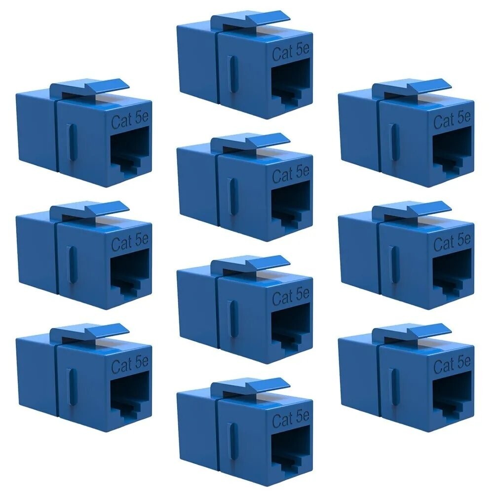 10 Pcs Cat5E RJ45 Network LAN Ethernet Keystone Jack Inline Coupler Snap-In Blue