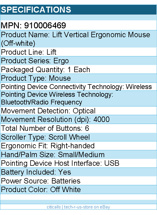 Logitech 910006469 Lift Vertical Ergonomic Mouse – Wireless, Bluetooth