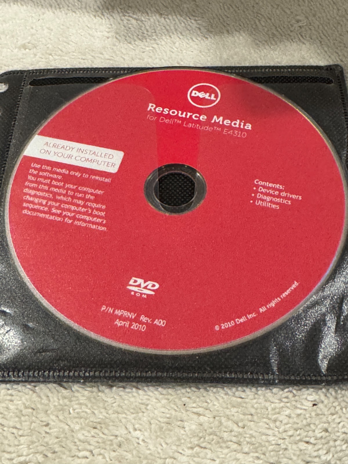 Dell Resource Media for Dell Latitude E4310 – CD ONLY IN GOOD CONDITION!!!