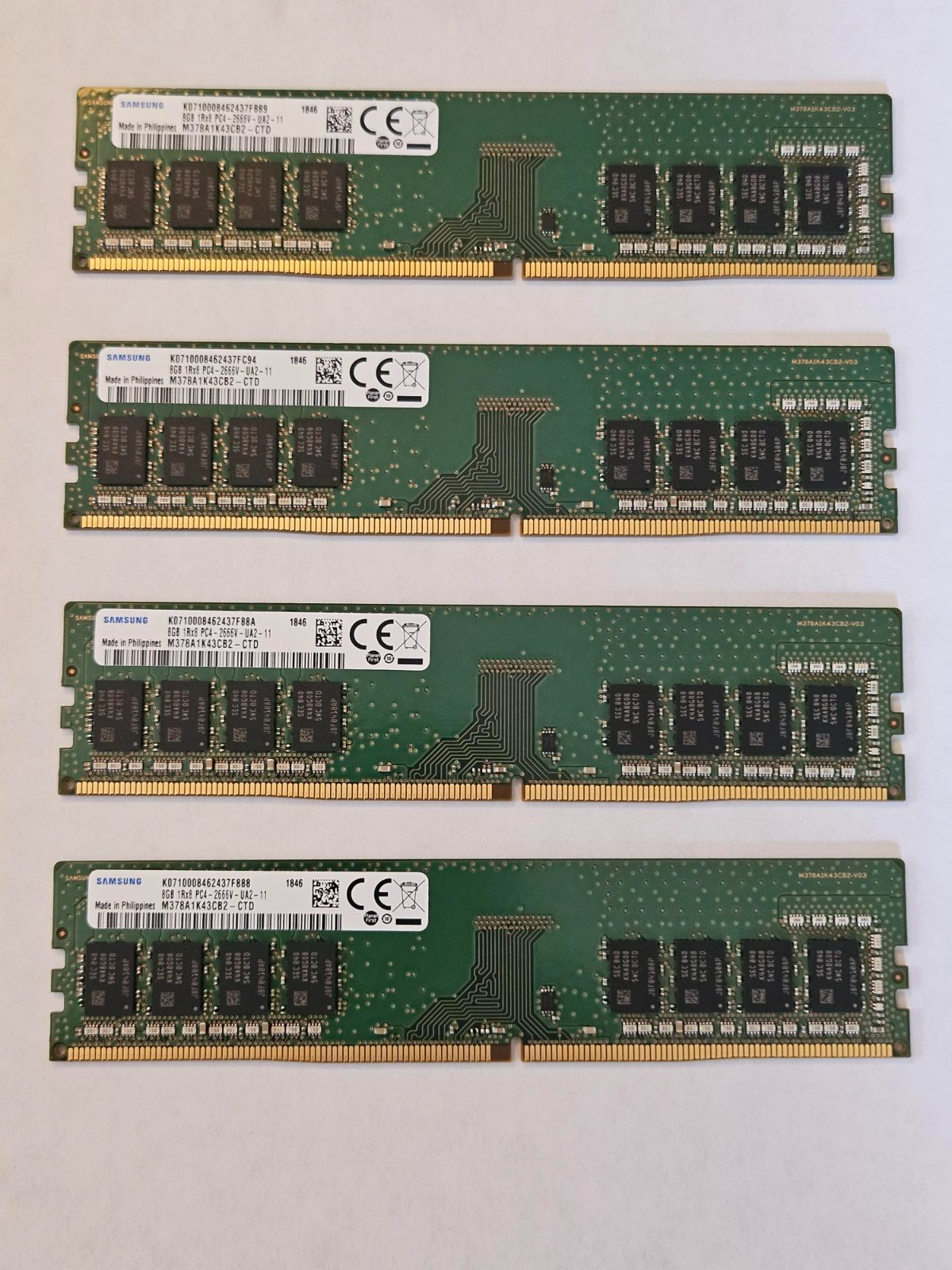 32GB (4x8GB) Samsung DDR4 2666MHz Desktop RAM – M378A1K43CB2-CTD 4 Sticks