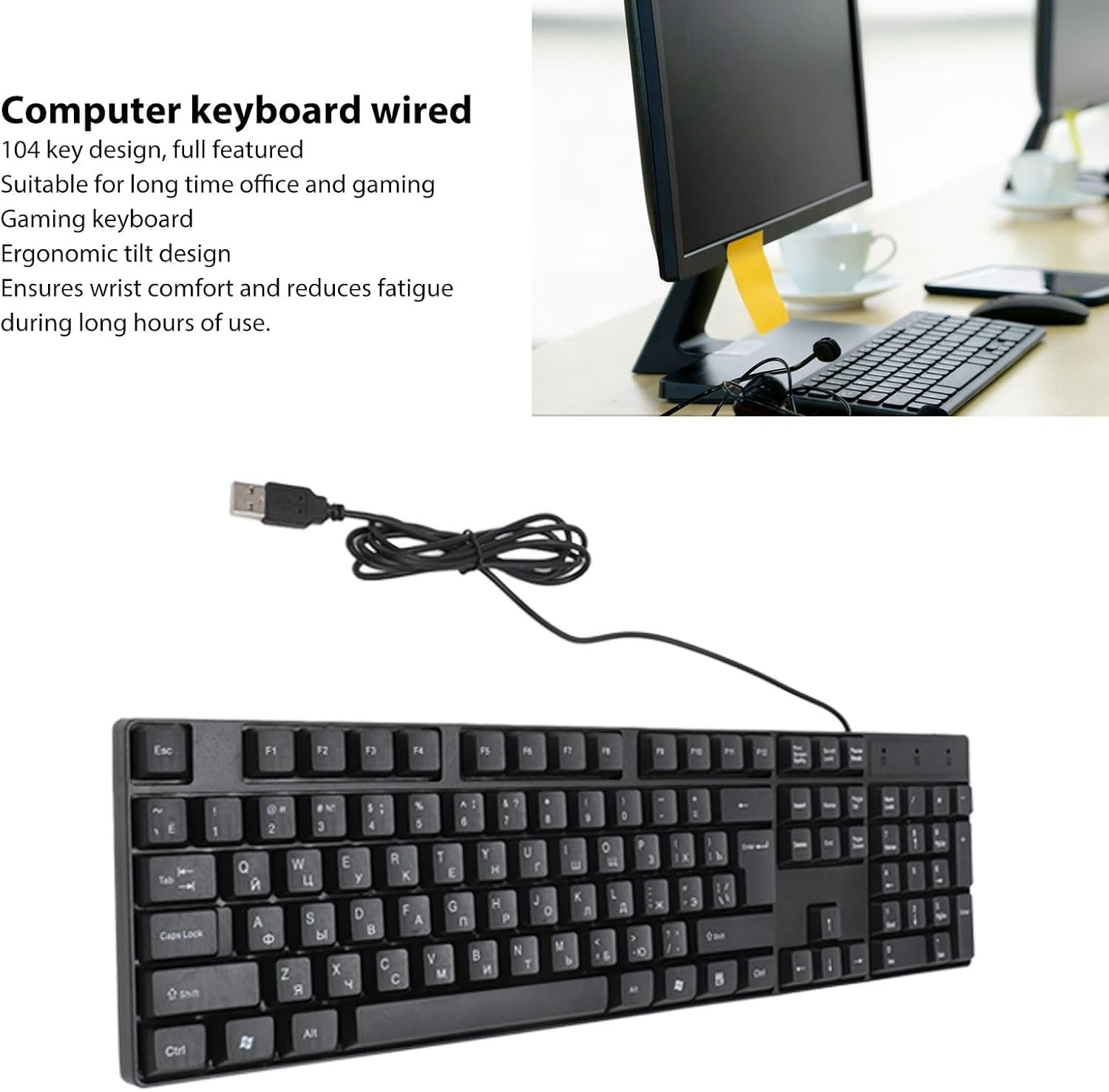 USB Wired Minority Language Keyboard (Russian, English), 104 Keys 1.5M Cable, Er