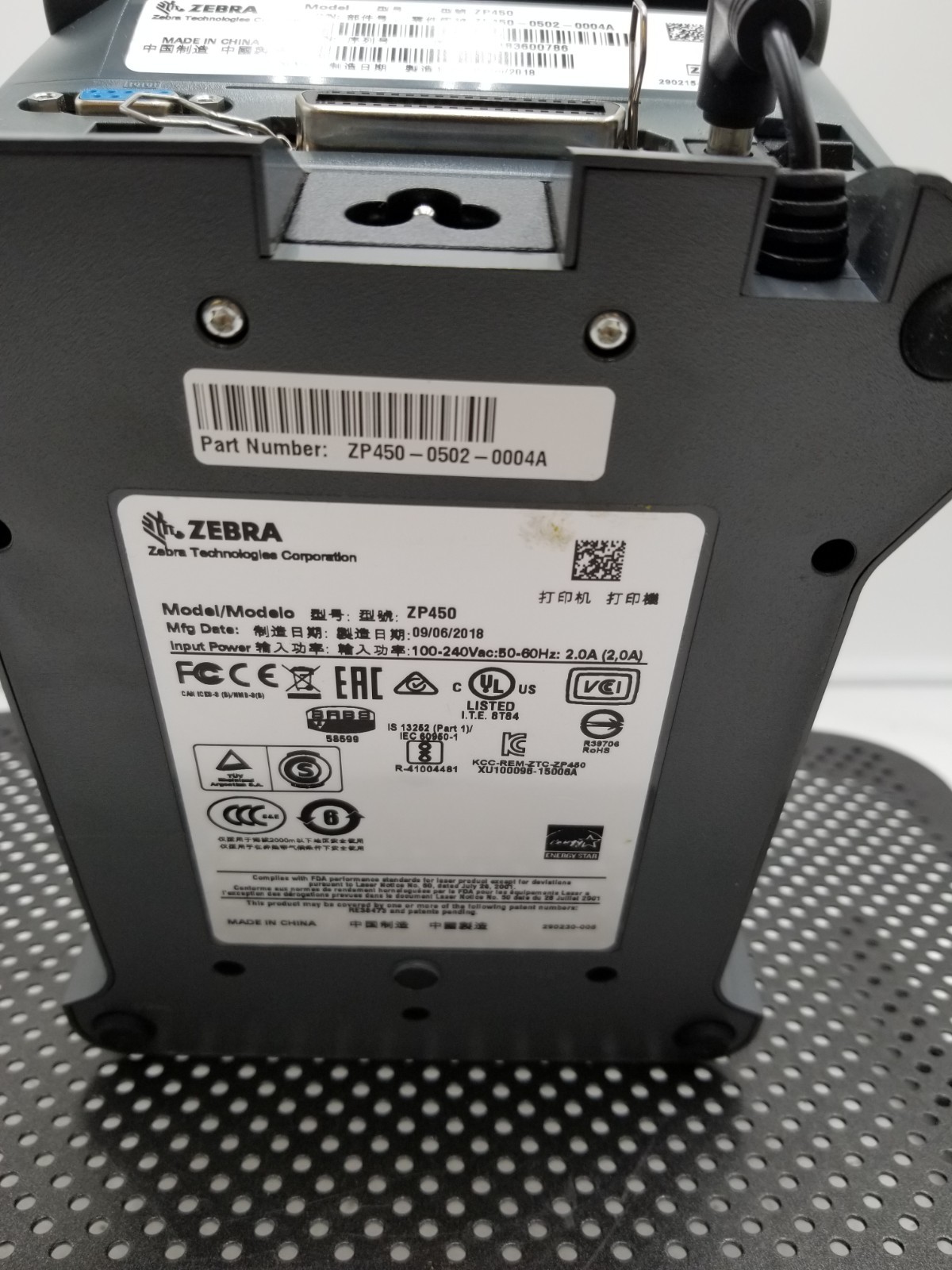 Zebra ZP450 Direct Thermal Shipping Label Printer (ZP 450) -FOR PARTS