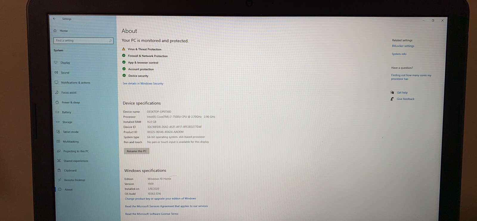 laptop dell inspiring i7 7th generation 16 GB RAM