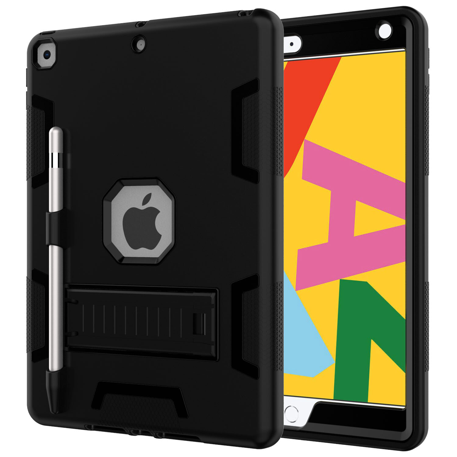Military Shockproof Heavy Duty Rubber Hybrid Stand Case For iPad 10.2 2019 7th