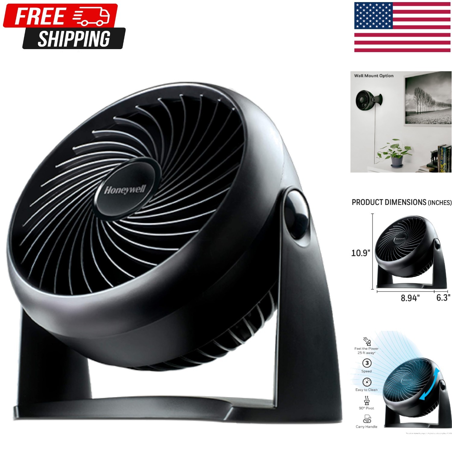 Honeywell TurboForce Air Circulator, Small Tabletop Fan, Quiet Small, White