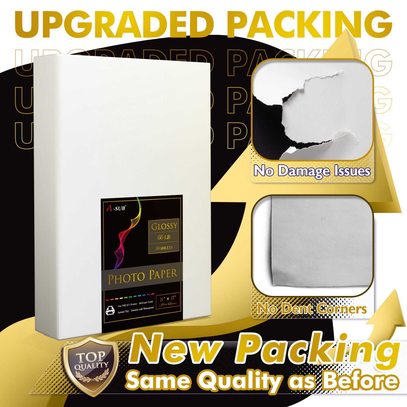 100 Sheet A-SUB Photo Paper 11×17 Glossy 66lb 250g RC Inkjet Photo Printer Paper