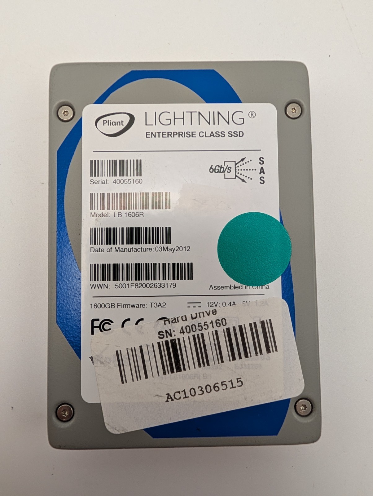 Used & Wiped Pliant Lightning Enterprise SSD 1.6 TB SAS LB 1606R Solid State HDD