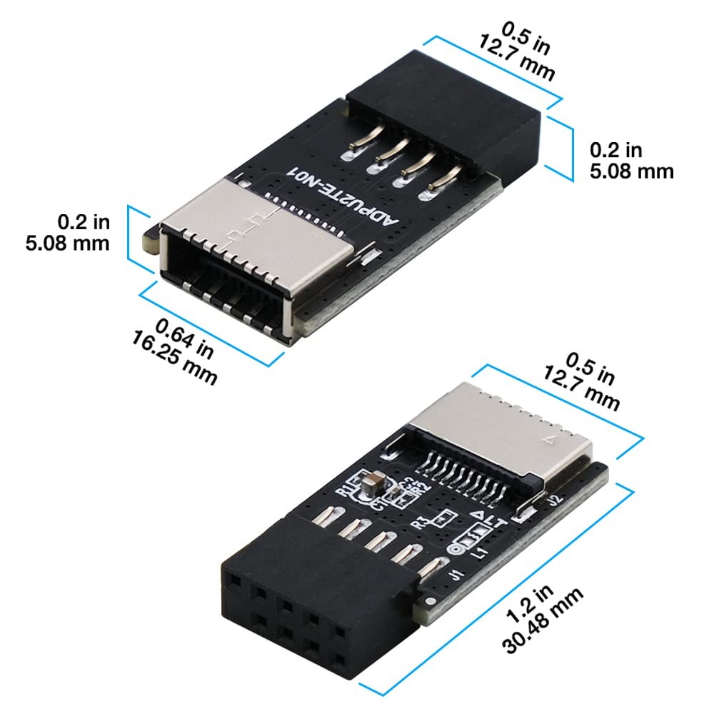 USB2.0 9Pin To USB3.1 USB3.2 TypeC 20Pin Front Panel 180 Degree Adapter