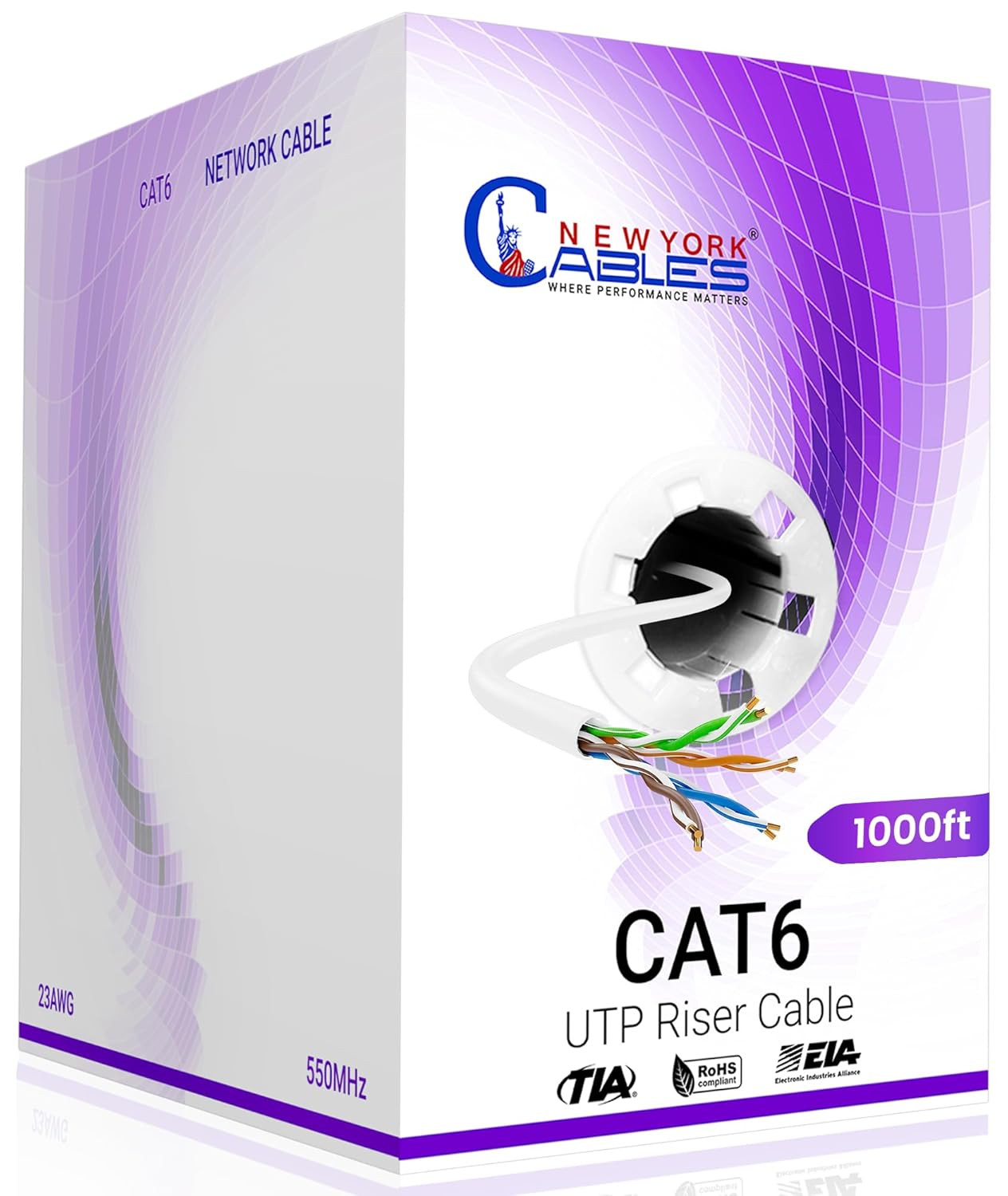 | CAT6 Ethernet Cable 1000Ft | Bulk Riser (CMR) 23AWG, UTP 4 Pairs, 550Mhz 10Gbp