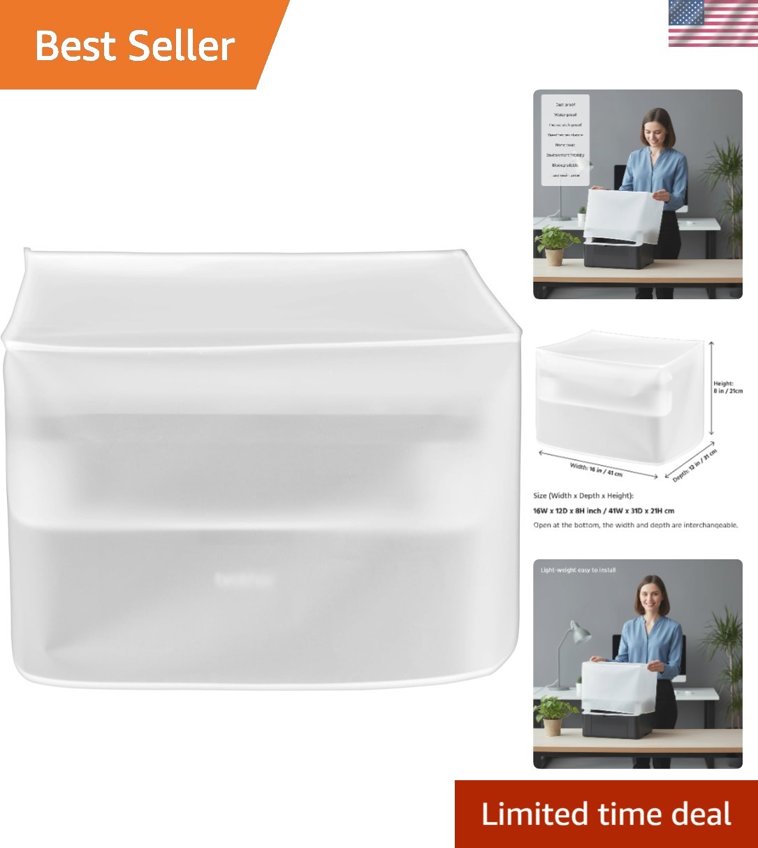 Waterproof See-Through Printer Dust Cover for HP, EPSON, CANON – 16W x 12D x 8H