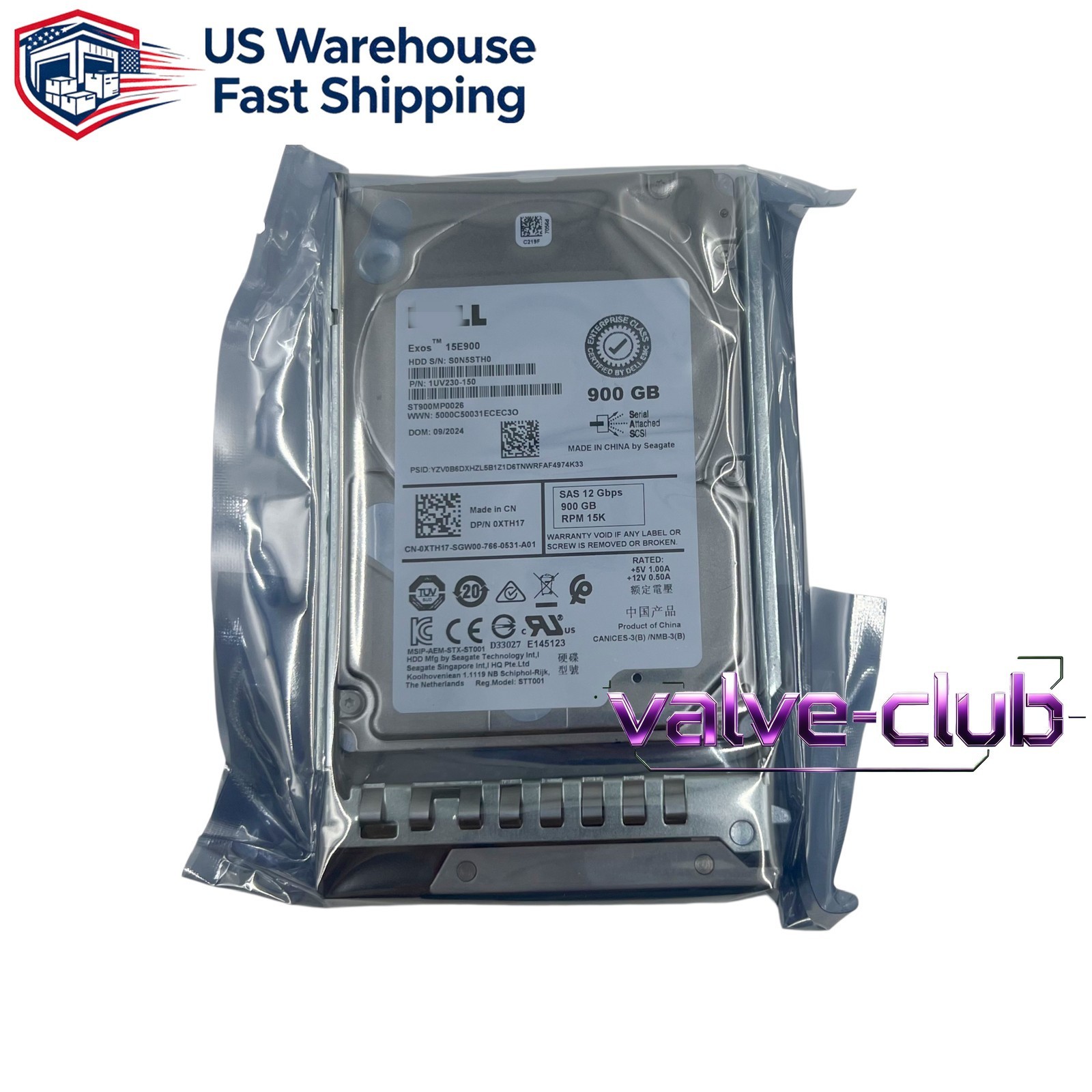For Dell 900GB SAS 15k 2.5″ 12G HDD XTH17 Seagate ST900MP0026 in 3.5” Caddy US